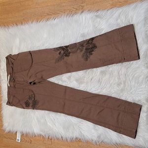MUR MUR BROWN FLORAL EMBROIDERY PANTS